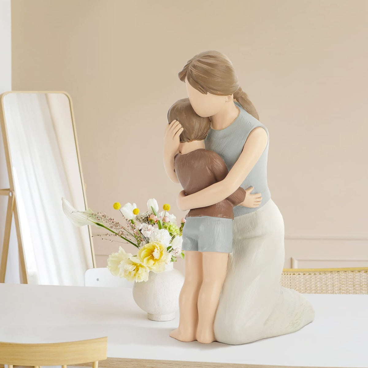 BC Bingo Castle resin mom and son statue with ivory finish makes a thoughtful keepsake gift