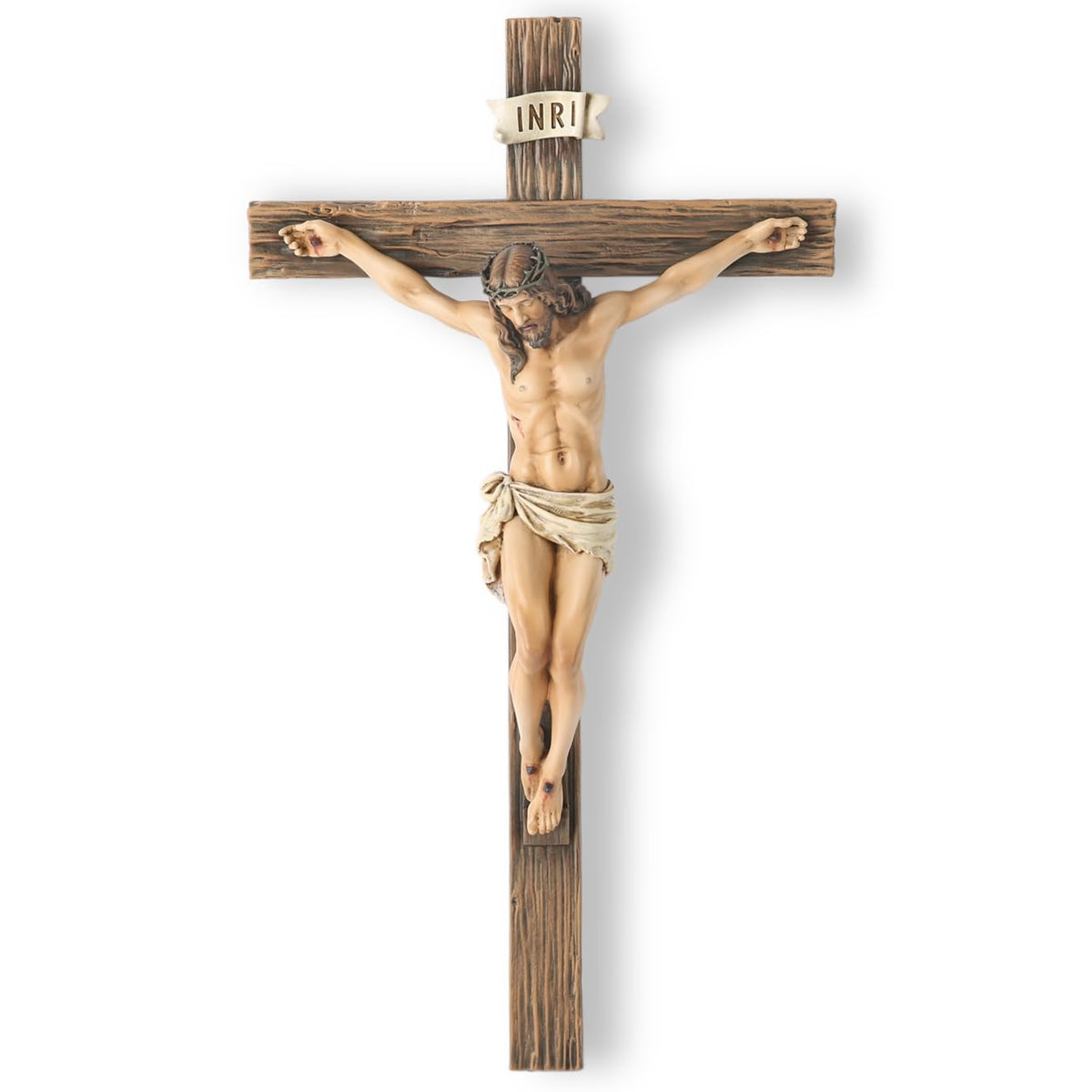 BC BUILDCLASSIC Catholic crucifix wall cross 10-inch close-up shows meticulous craftsmanship for home display.