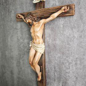 BC BUILDCLASSIC Catholic crucifix wall cross 14-inch full view enhances elegant religious decor.