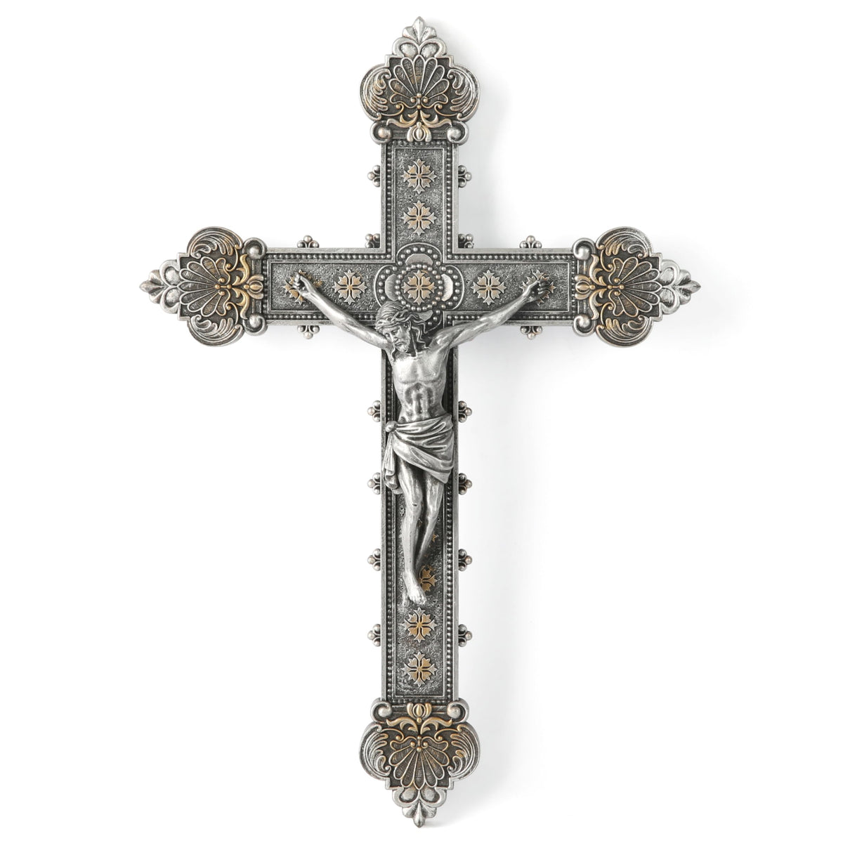 BC BuildClassic Catholic Crucifix front view with Renaissance detailing for home decor.