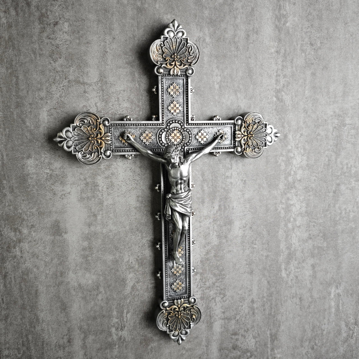 BC BuildClassic Catholic Crucifix hand-painted close-up reveals subtle patina.