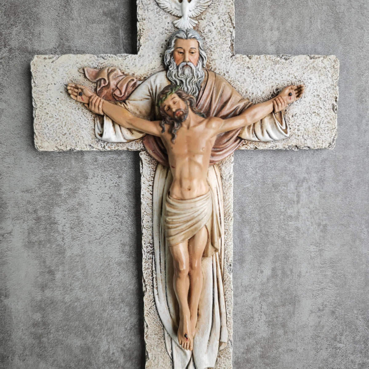BC Buildclassic hand-painted stone resin crucifix detail highlights craftsmanship