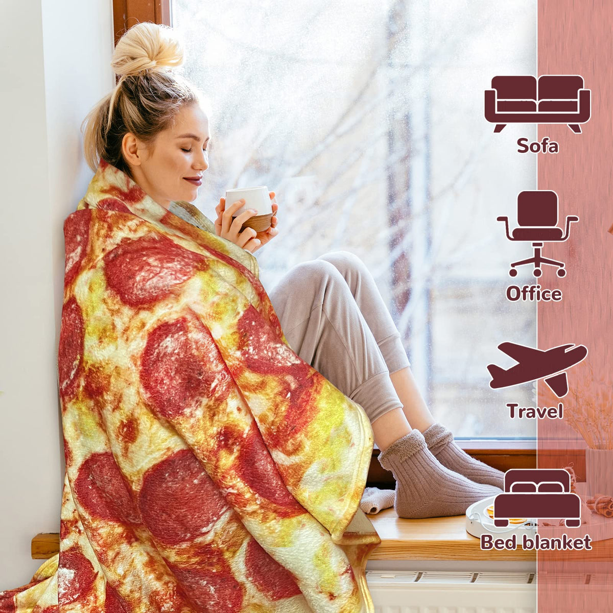 Bcareself pizza blanket knit-300gsm offers warmth without heaviness for relaxed weekends.