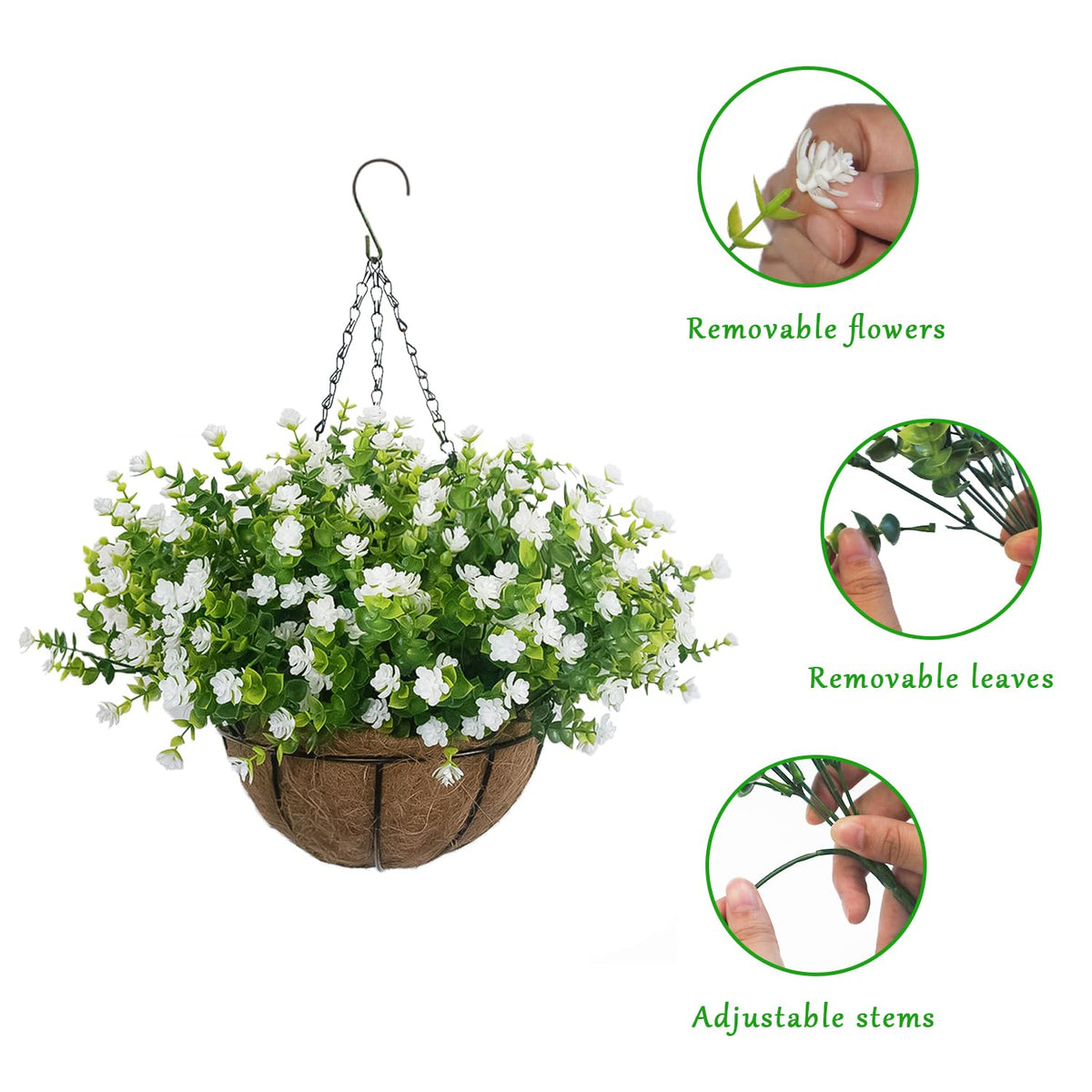BCBLF iron hanging basket with palm fiber lining adds rustic charm