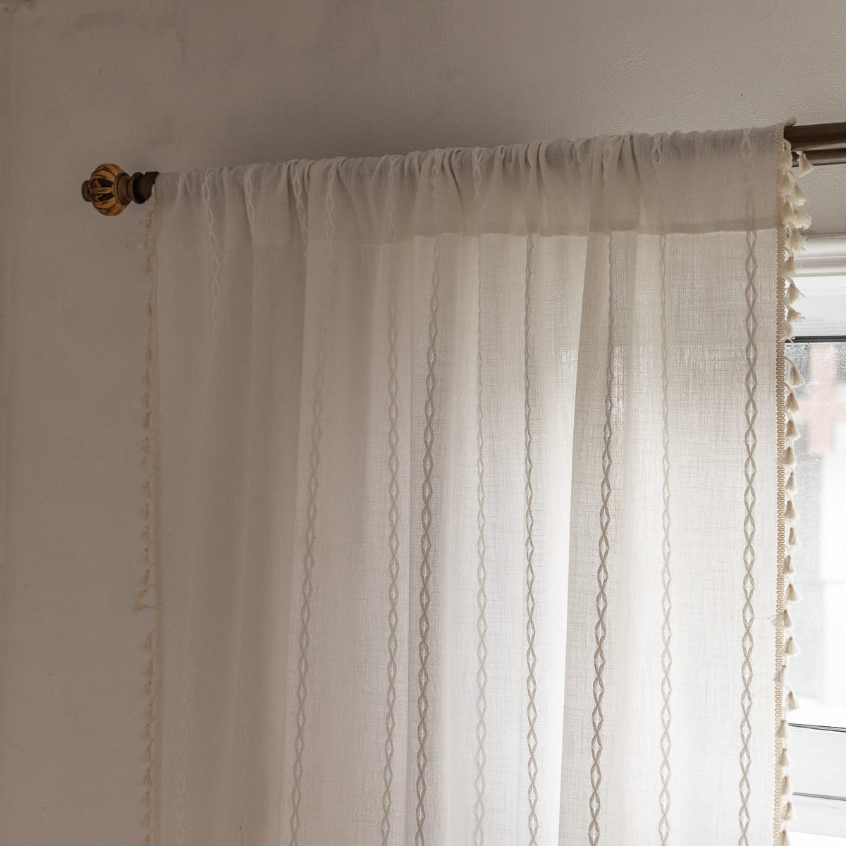 BCLBUSTE living room setup featuring Boho curtains with soft ambiance