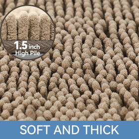 Bcoimo non-slip backing demonstrates stable placement on dry bathroom floors.