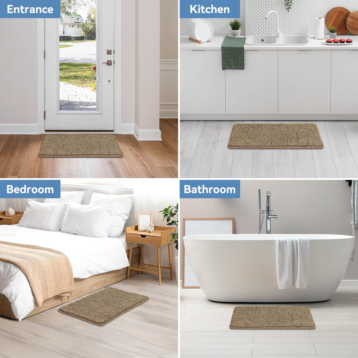 Bcoimo plush chenille surface bath mat ideal for barefoot comfort after shower