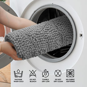 Bcoimo soft chenille bath mat bathed in sunlight for inviting look.