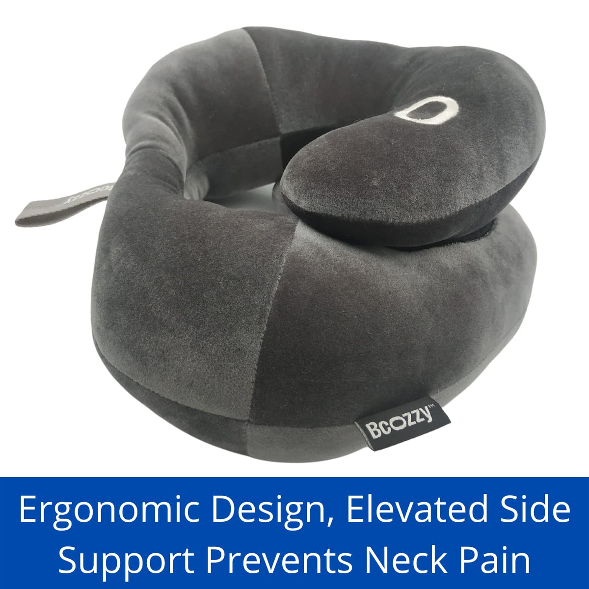 BCOZZY travel pillow with carry case and snap-loop for easy transport