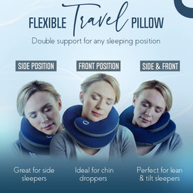 BCOZZY neck pillow shows front chin-rest with dual-loop for chin stability