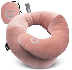 BCOZZY travel neck pillow with flat-back design supports head and neck on planes