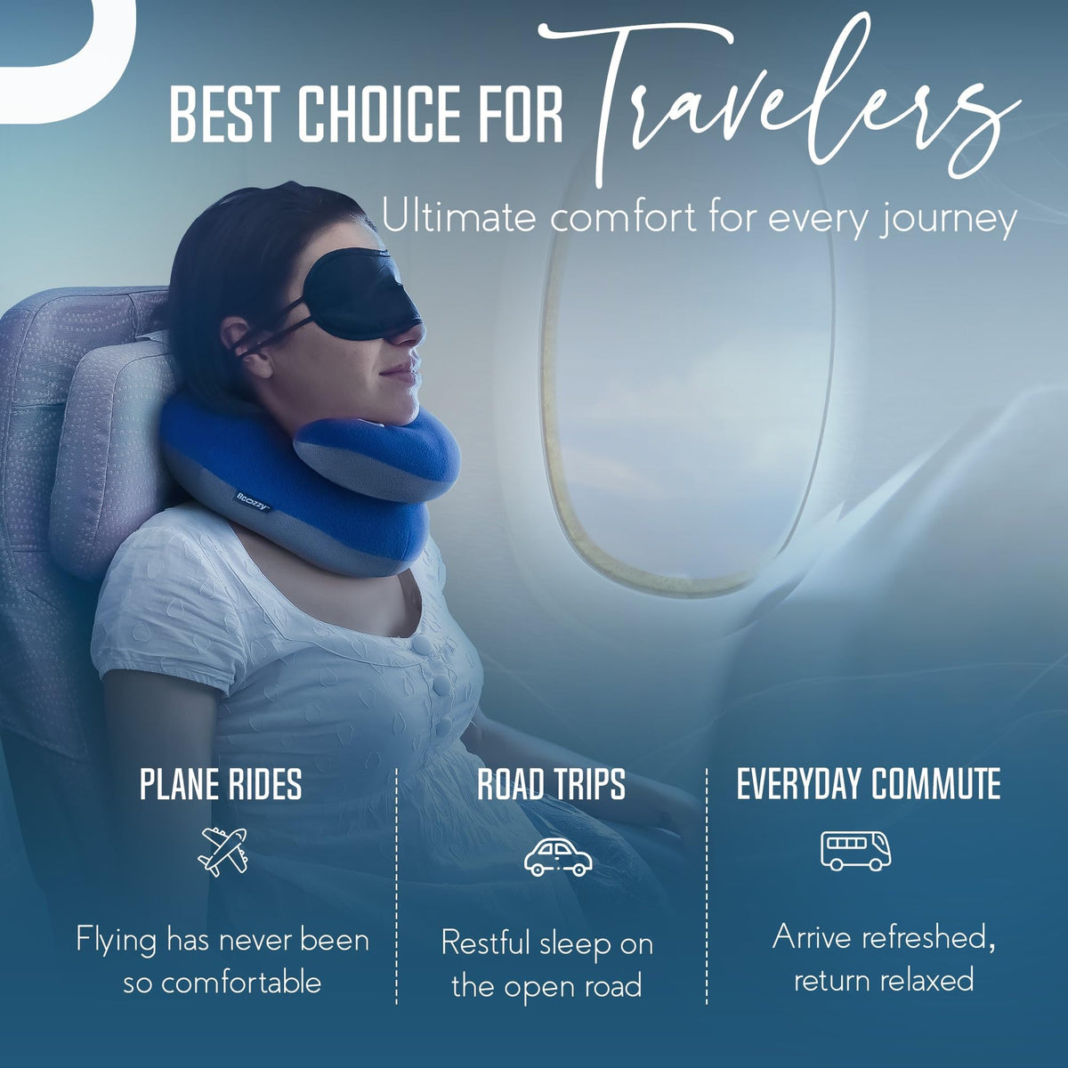 BCOZZY travel neck pillow front+side adjustment enables versatile support