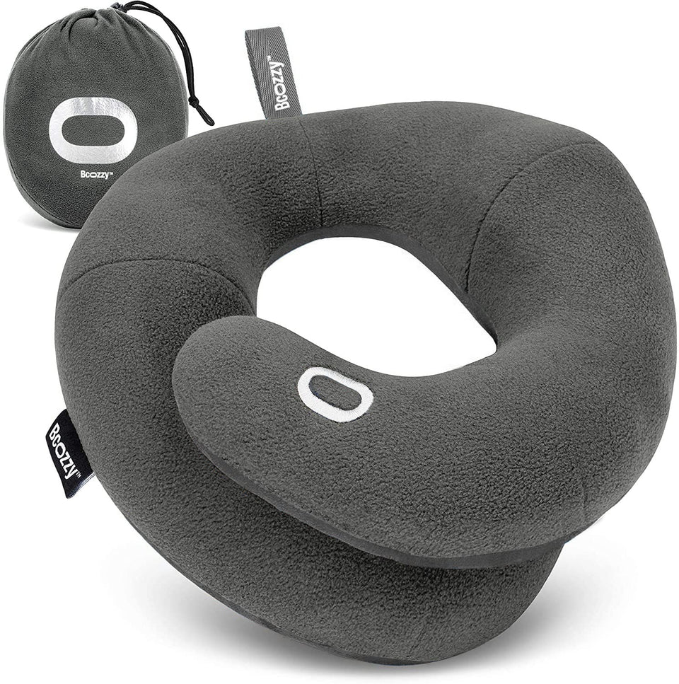 BCOZZY travel neck pillow provides secure head support for comfortable plane sleep