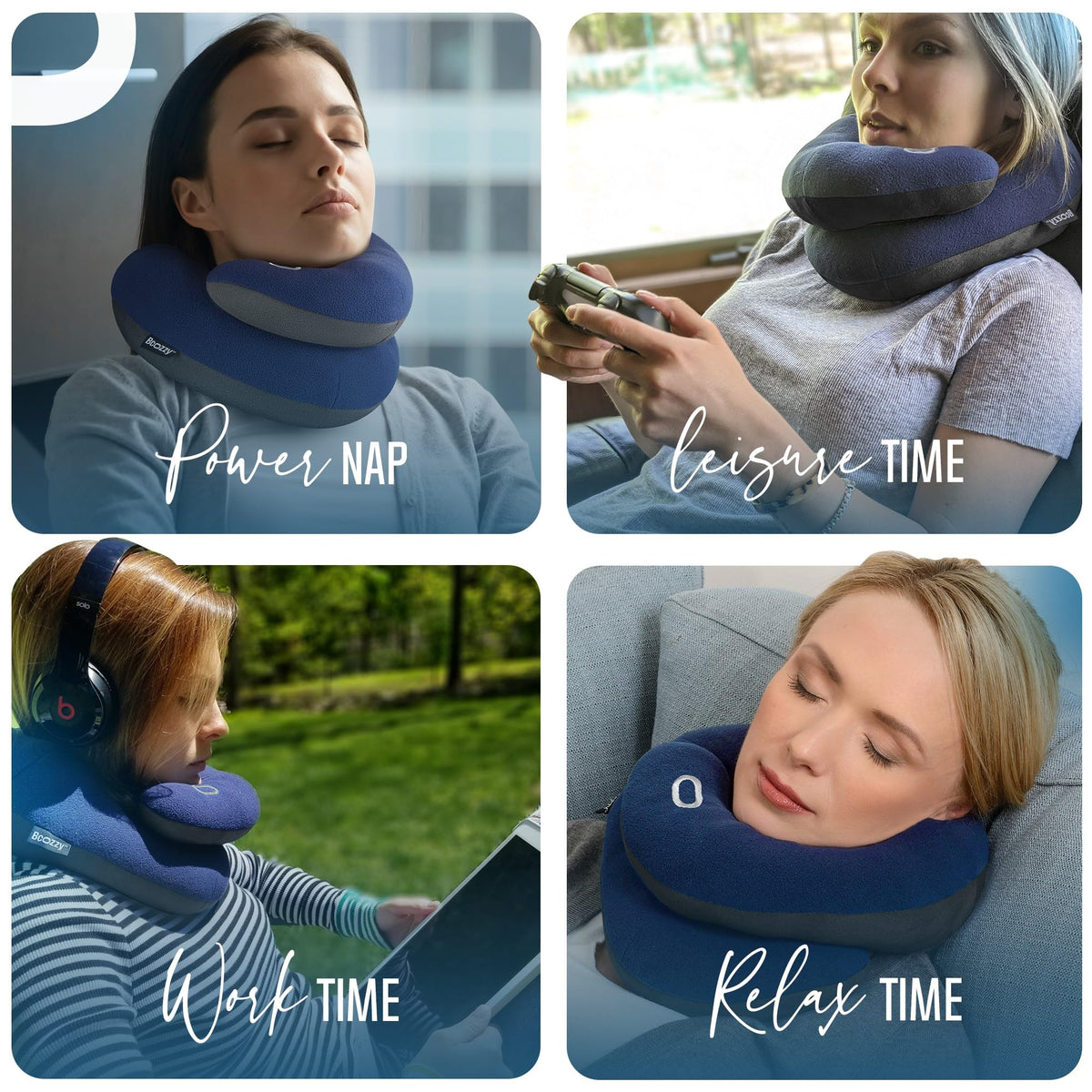 BCOZZY neck pillow features an attached snap strap for luggage attachment