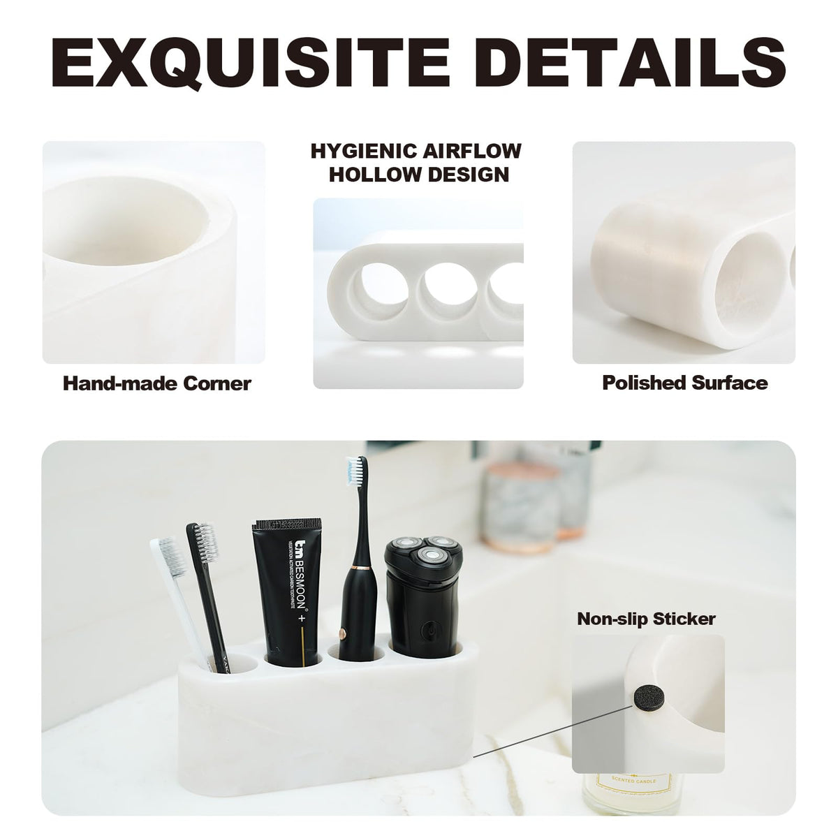 BCS Karibib Ice marble countertop organizer for bathroom storage.