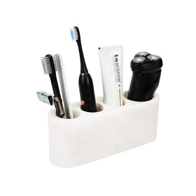 BCS Karibib Ice marble toothbrush holder with four organized slots for essentials.