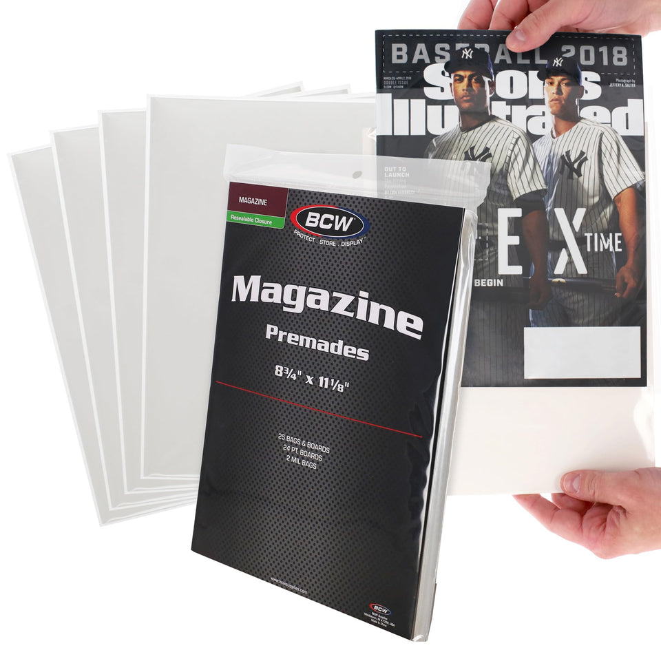 BCW magazine sleeves preloaded for quick storage and display with resealable closure