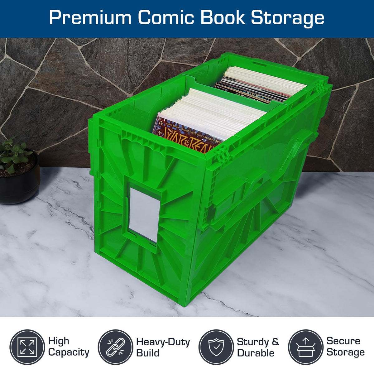 Green BCW short comic bin ready for quick and easy assembly.