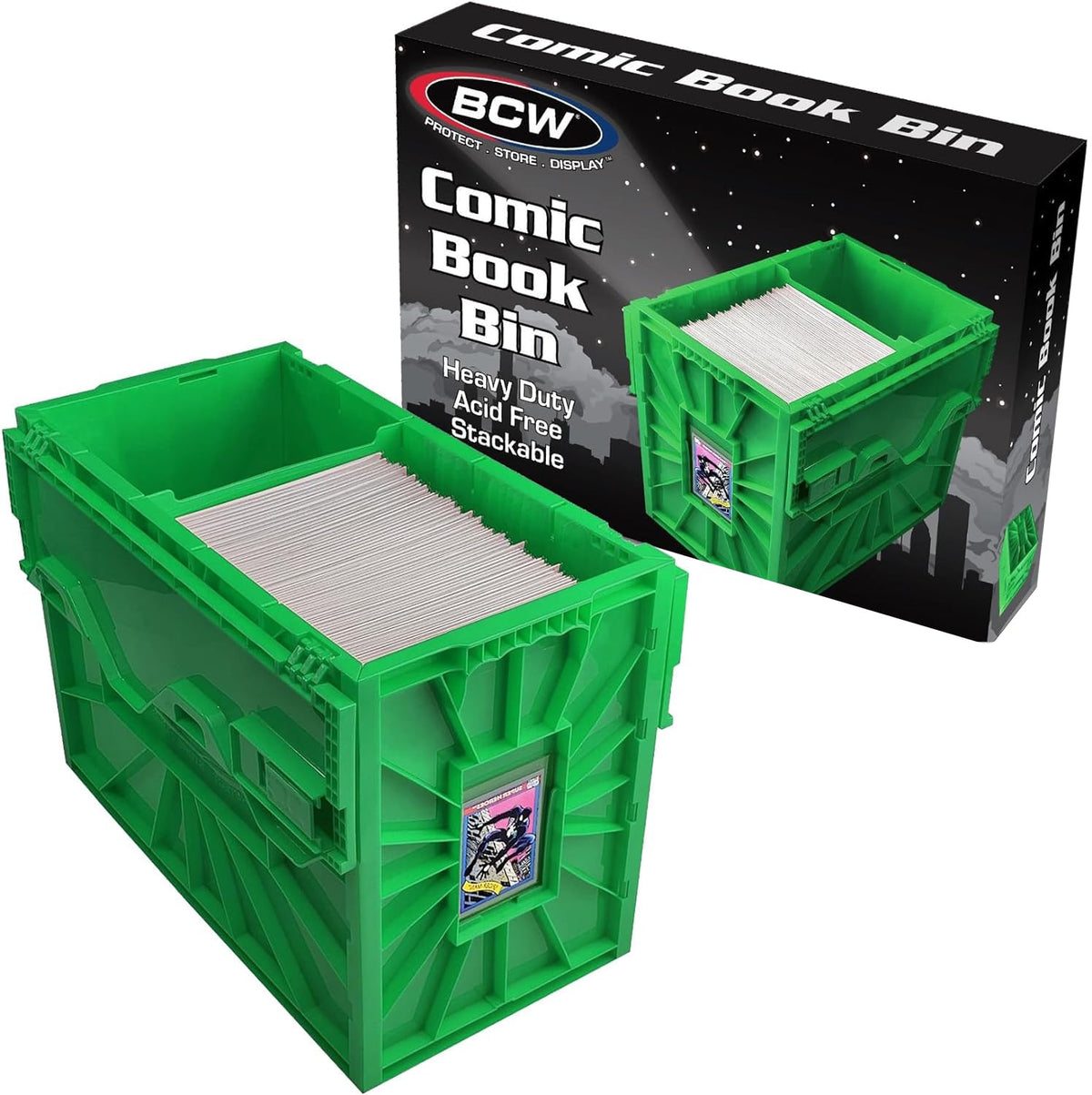 BCW short comic bin holding up to 150 comics for organized storage.