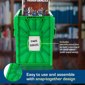BCW short comic bin with interlocking panels and sliding locks for secure stacking.