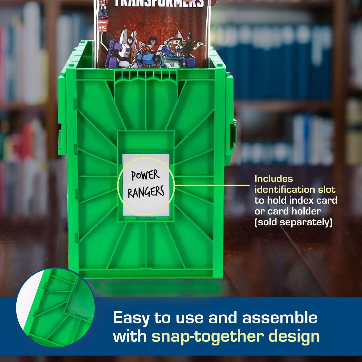 BCW short comic bin with interlocking panels and sliding locks for secure stacking.
