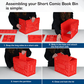 BCW Short Comic Bin open lid in red reveals movable partition