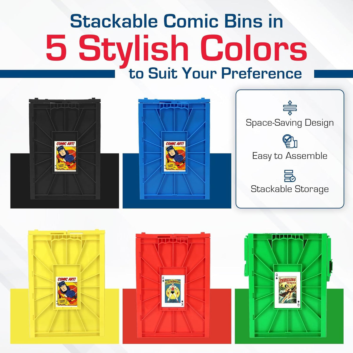 Green BCW bin stackable up to six-high on a shelf for space efficiency.