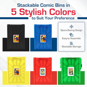 Green BCW bin stackable up to six-high on a shelf for space efficiency.