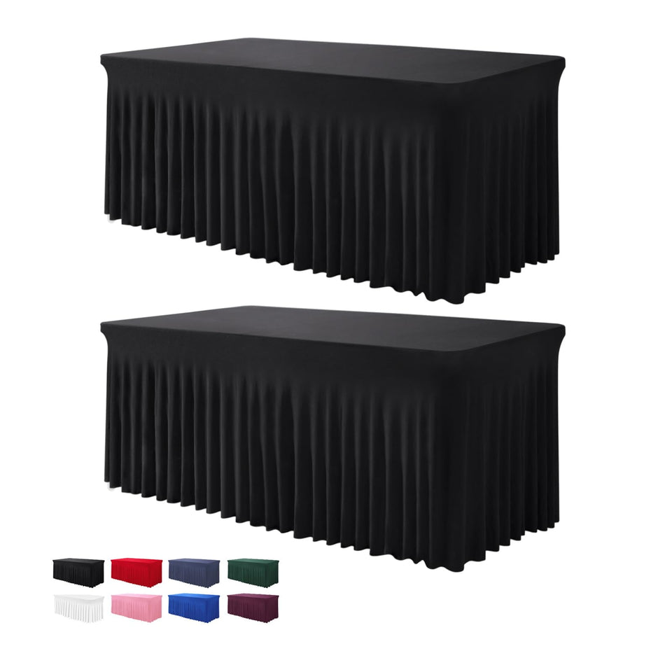 BDDC rectangle table skirt in black with a seamless one-piece cover for a tidy setup.