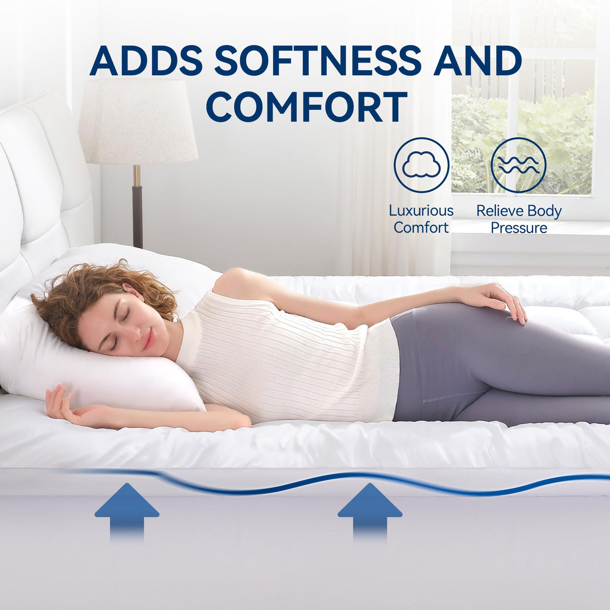 BDEUS pillow-top cover detail highlighting soft, breathable texture for airflow.