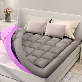 BDEUS dual-layer topper closeup shows cooling gel foam for temperature-friendly sleep