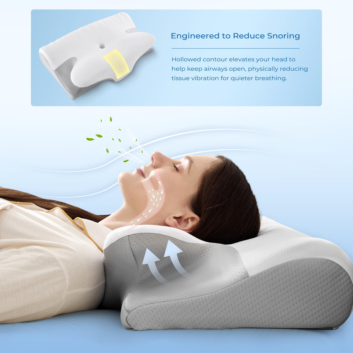 BDEUS cervical pillow arm rest feature supports the shoulder for side sleepers