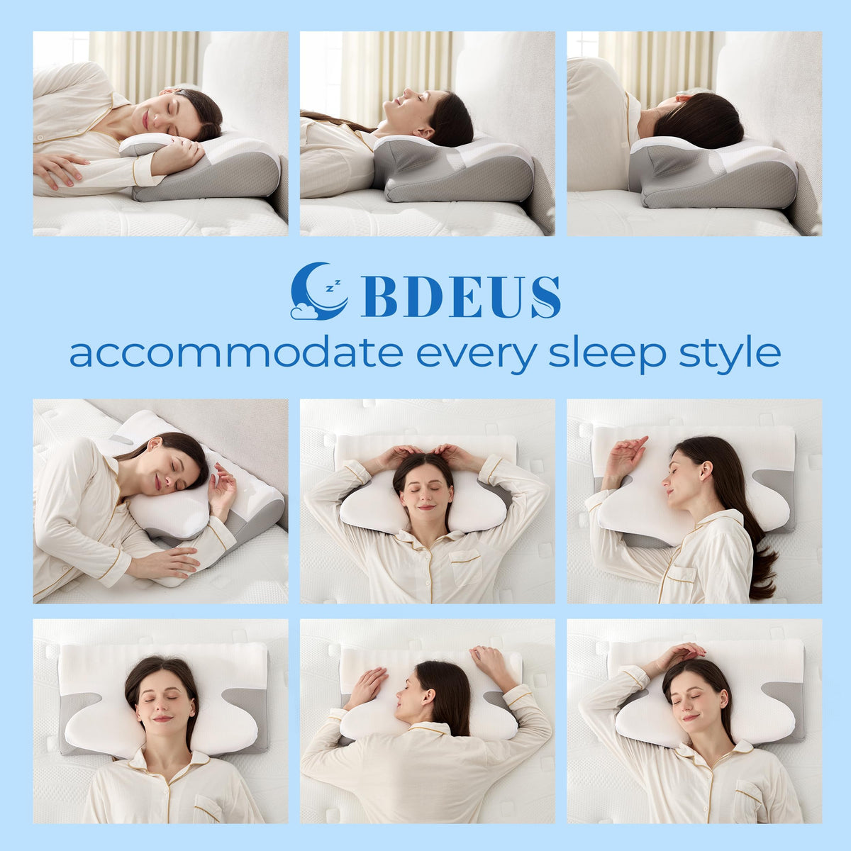 BDEUS pillow extended wings provide arm support and spine alignment
