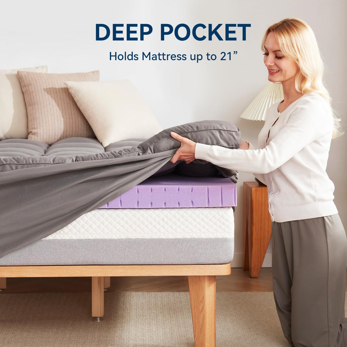 BDEUS topper ready for sleep with quick expansion after unroll.