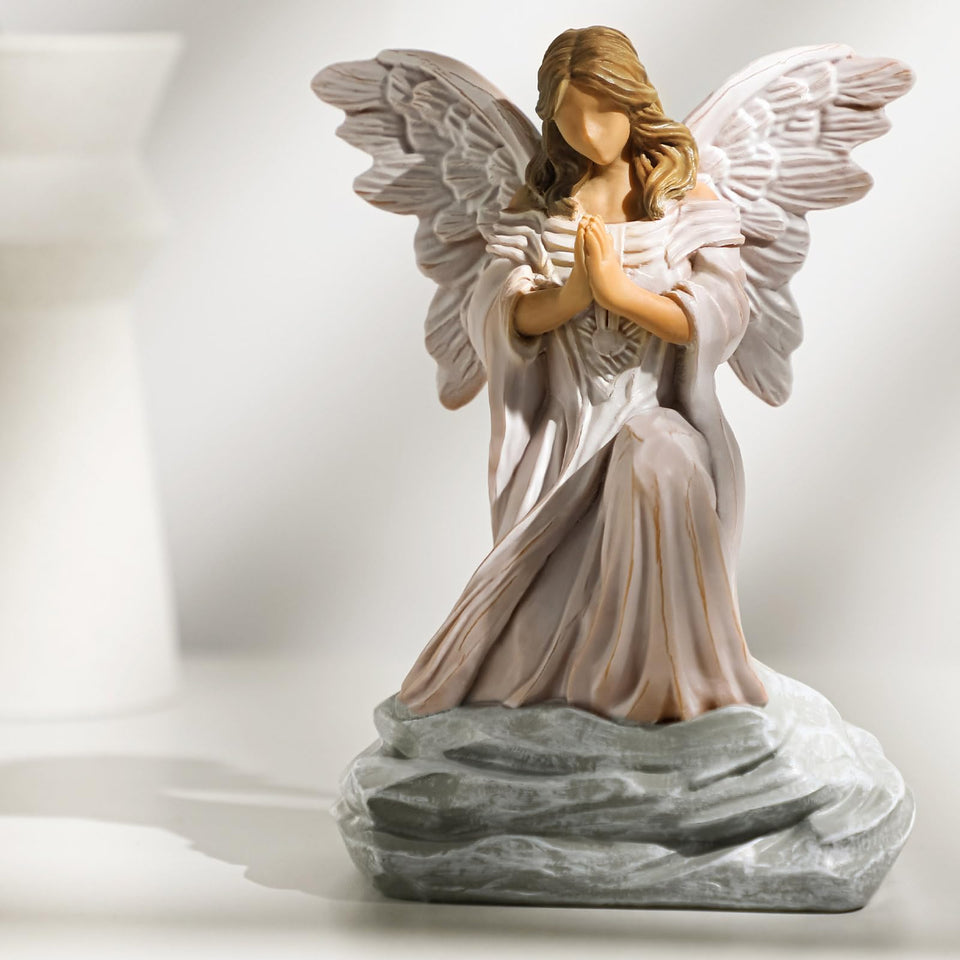 BDJBXK Guardian Angel statue with praying hands, front view, perfect memorial décor.