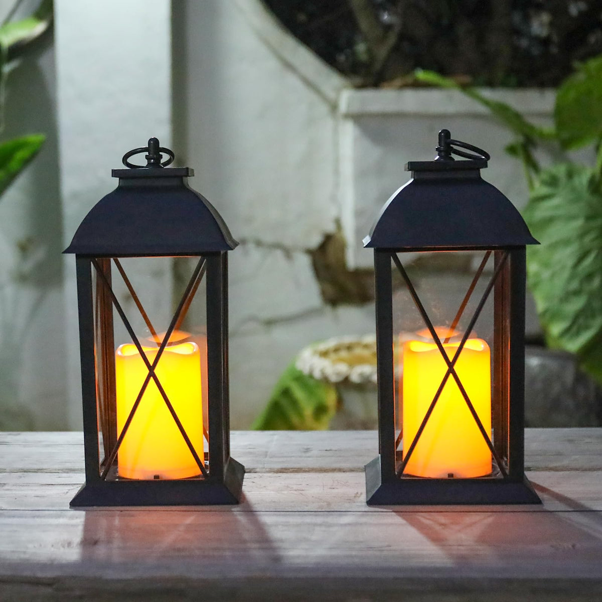Bdor LED candle glow inside black lantern for warm ambience without flames