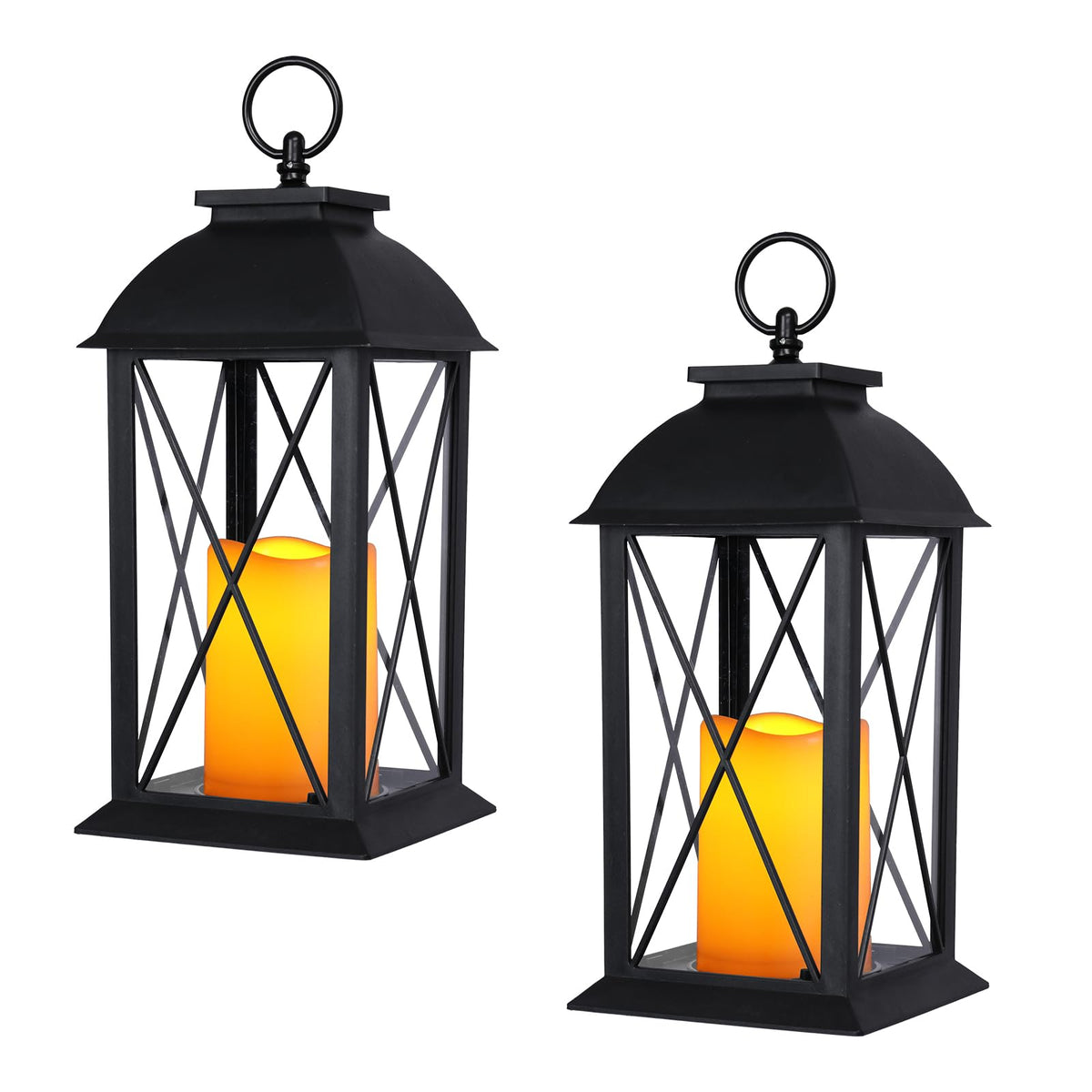 Bdor 2 pack 13 inch black lanterns with top handle for easy outdoor hanging