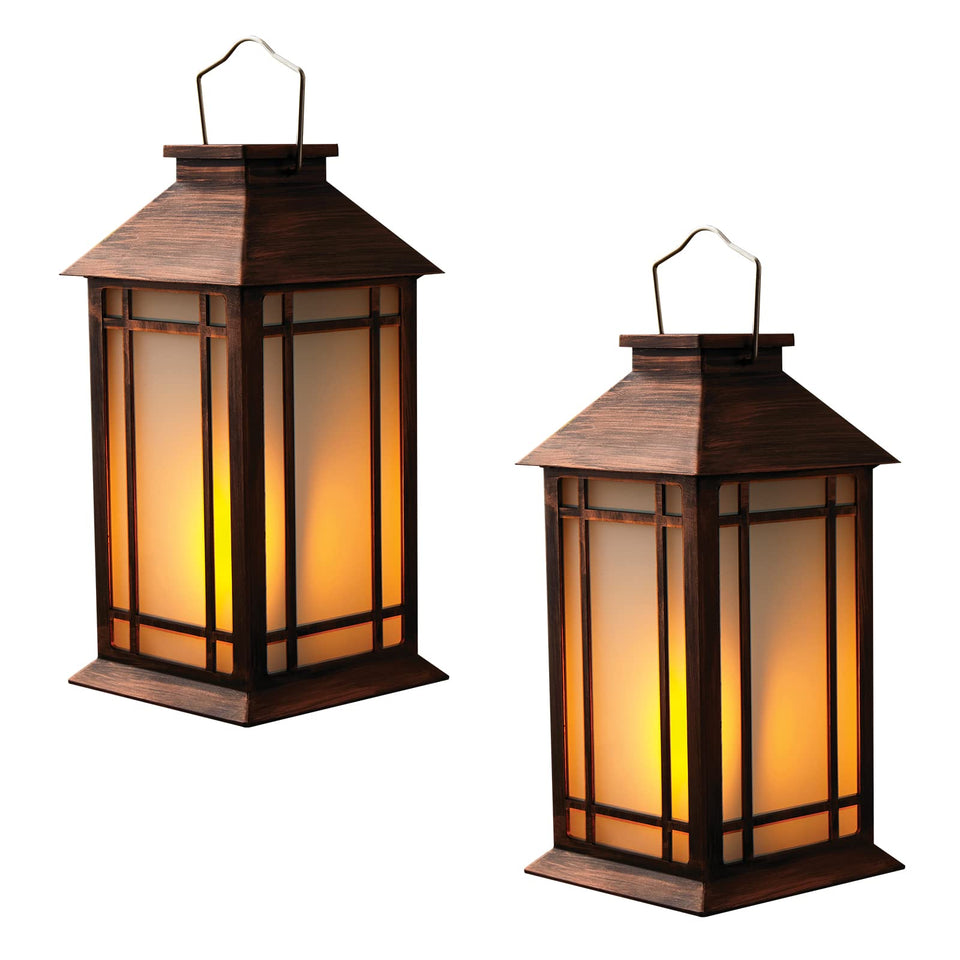 Bdor 13-inch vintage lantern with warm LED flame glow for outdoor ambiance.