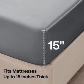 BEDELITE deep-pocket satin sheet fits up to 15 inches.