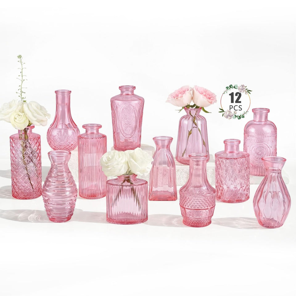 BEAHOT pink bud vases 12-pack for elegant centerpieces and home décor.