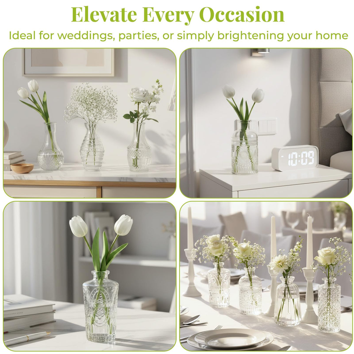 BEAHOT borosilicate glass bud vase delivers durable, clear shine.