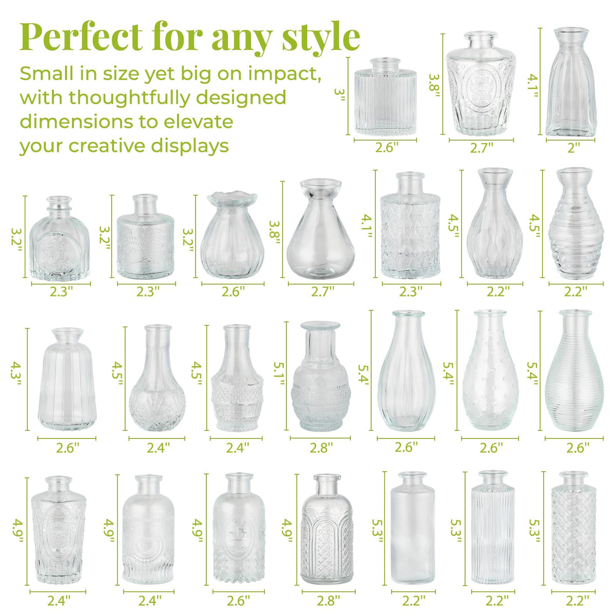 BEAHOT bud vases with patterned surfaces catching light beautifully.