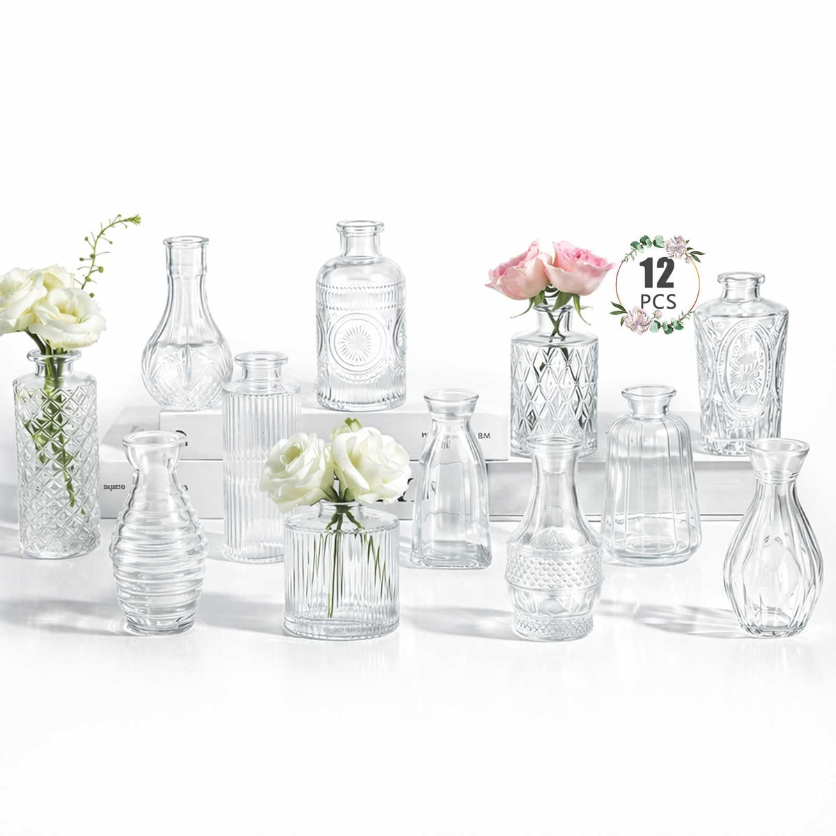 BEAHOT bud vase set 12 clear displays elegant centerpieces for weddings and tables.