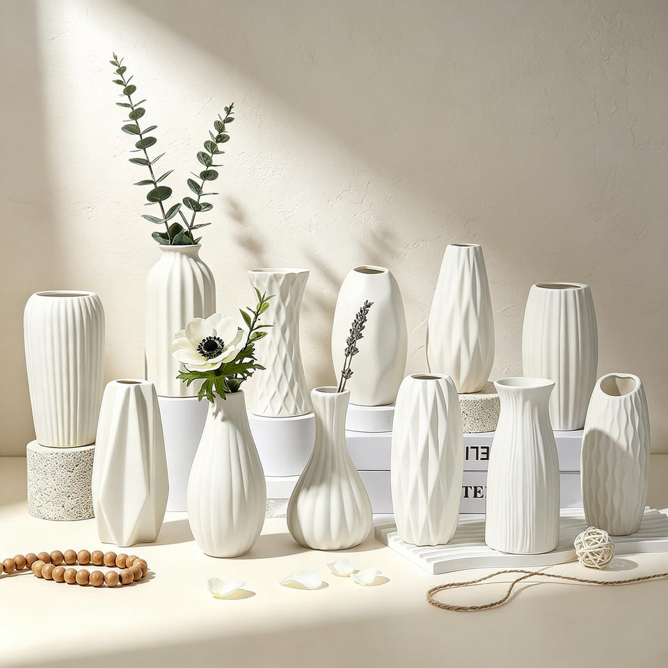 BEAHOT Ceramic Bud Vases set of 12 in matte white for elegant centerpieces.