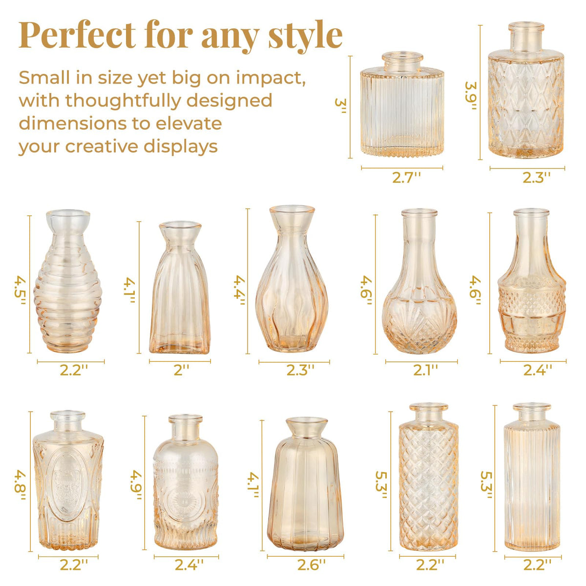 BEAHOT gold glass bud vases for wedding centerpieces and home decor