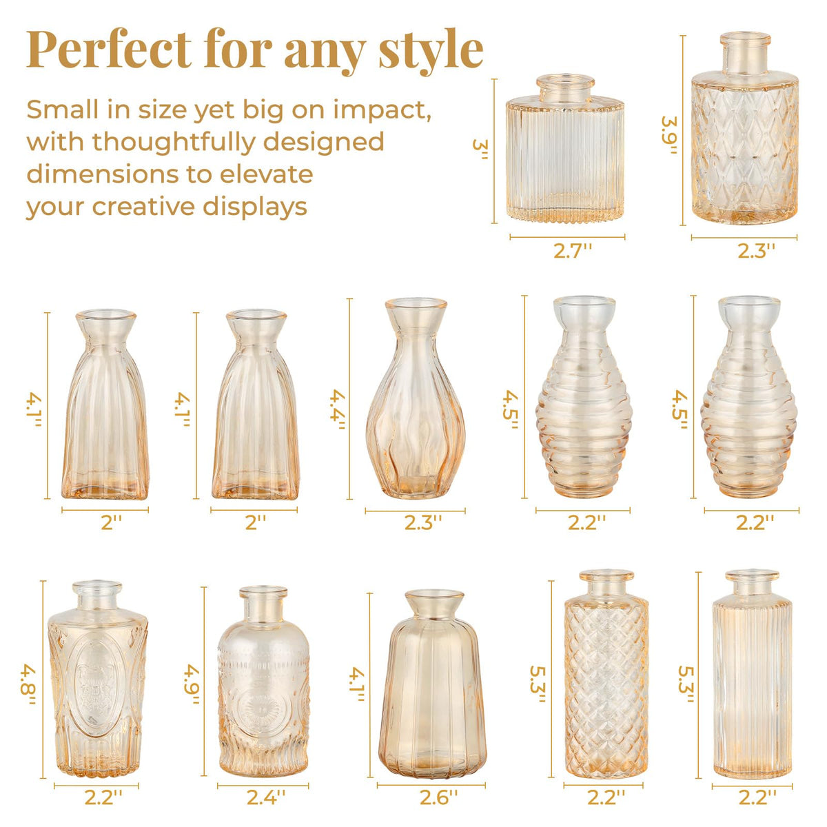 BEAHOT mini vintage glass bud vase set for delicate bouquets