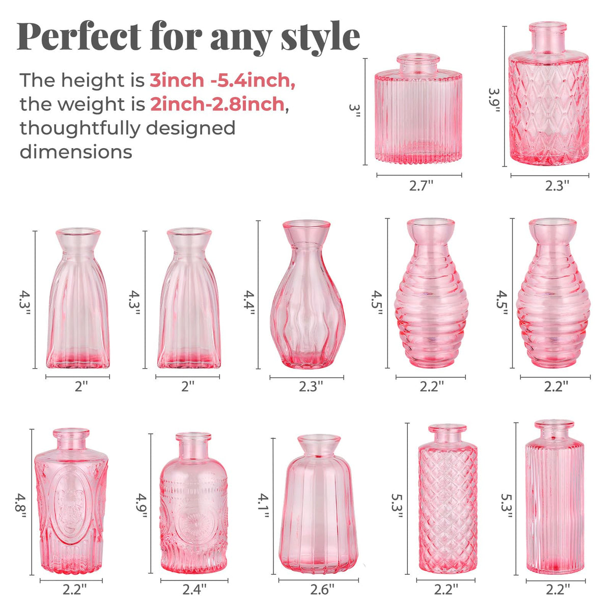 BEAHOT pink bud vases with vintage patterns ideal for weddings.