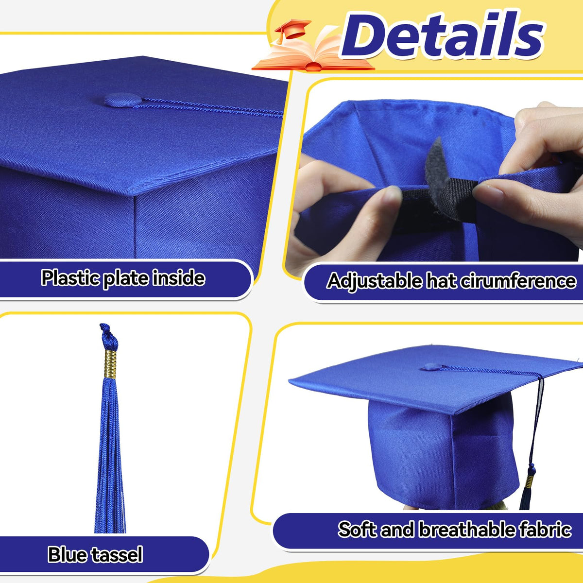 BeapTcely 22 cm square grad cap with 14 in tassel fits most kids