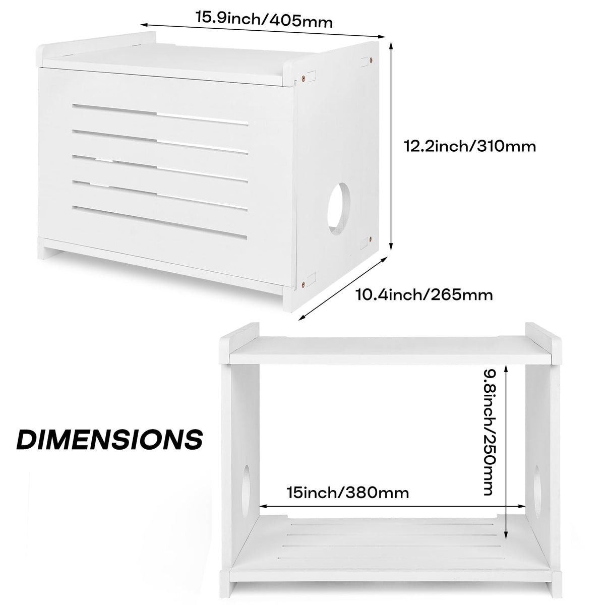 BEARUT White Router Shelf cable management opening keeps wires organized.