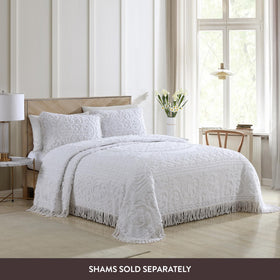 Beatrice Chenille bedspread showing bottom bell corners for a refined silhouette